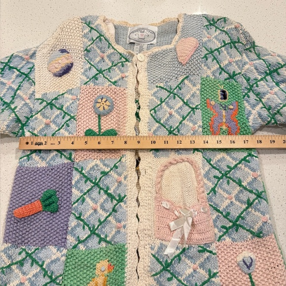 Vintage Crochet Storytelling Spring Bunny Chicks Cardigan Size L Eagle Eye 1995 - Picture 5 of 16